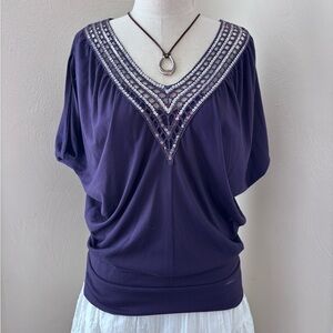 Isabella Rodriguez Purple Sequin V-Neck Crochet Blouse